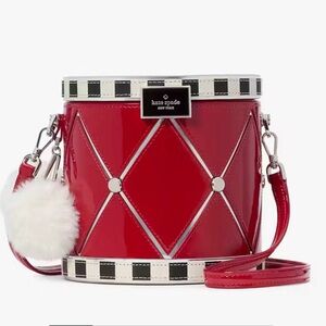 Kate Spade Drum Crossbody Bag – Red Patent Leather, Faux Fur Pom Pom, Sold Out!